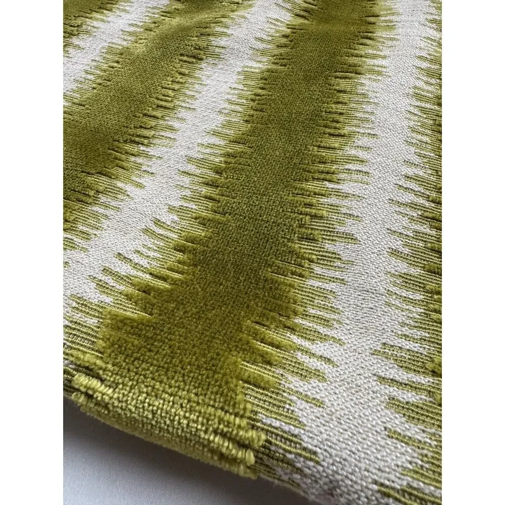 Chartreuse Velvet Throw Pillow Case Green Cream Stripe Smithy Home Couture
